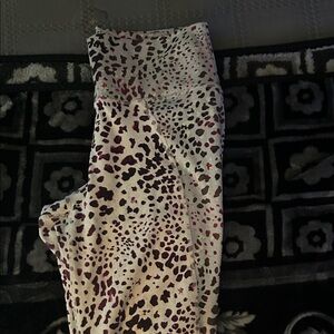 Fabletics Leopard Print Leggings - White and Pink